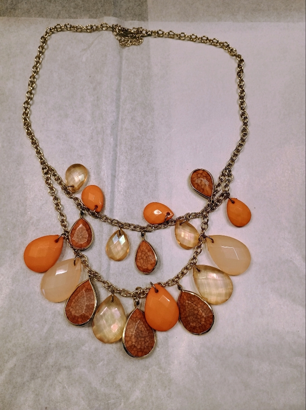Orange and Cream Teardrop Statement Necklace 2 For $10